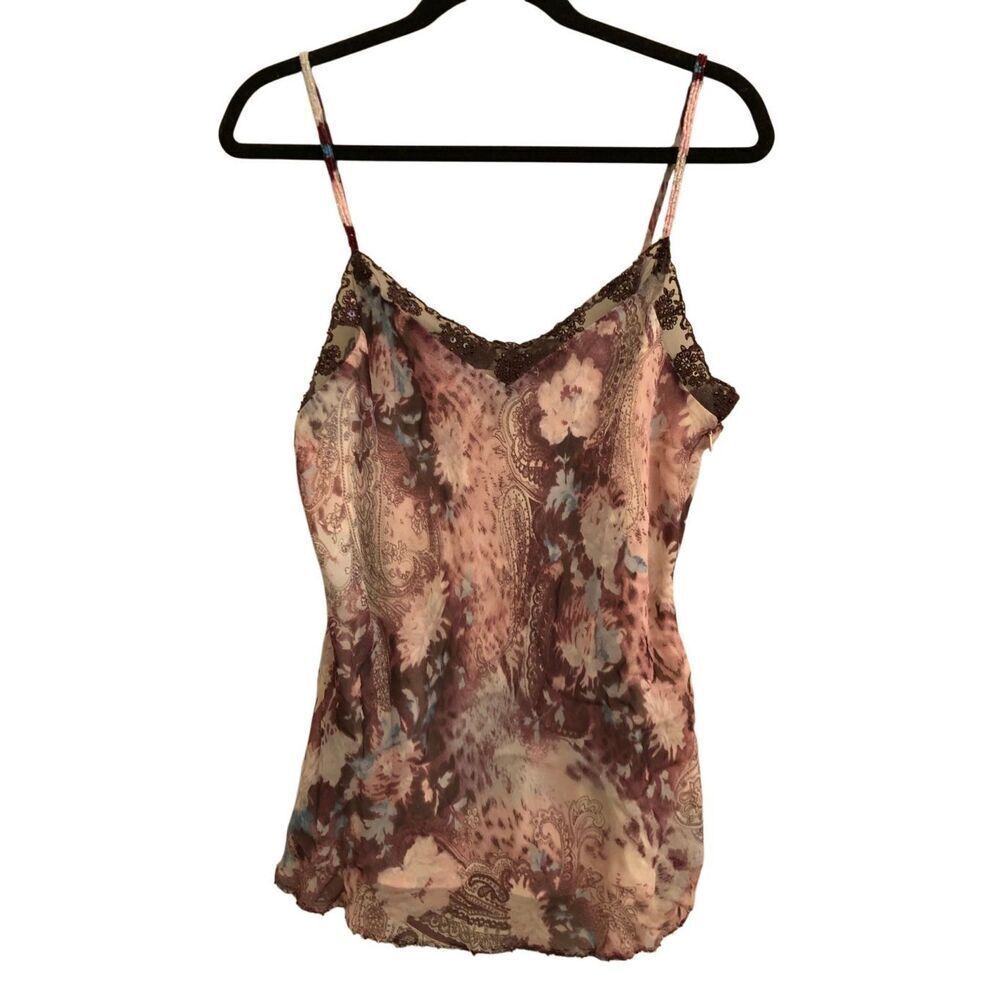Y2K INC 100%Silk beaded & sequined cami top 14 / L Fairy whimsigoth Phoebe